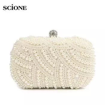 Роскошный жемчужный клатч ручной работы, женский кошелек с бриллиантовой цепочкой, вечерняя сумка, вечерняя свадебная сумка Bolsa Feminina бежевый
