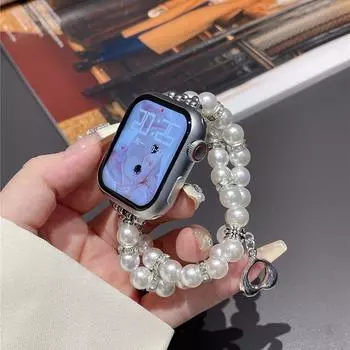 Роскошный жемчужный ремешок для Apple Watch Series Ultra 9 8 7 6 5 4 3 Se, браслет-подвеска для часов для IWatch Ultra/2 41 45 мм 38 мм 42 мм 40 мм 44 мм 49 мм аксессуары 38 40 41mm белый