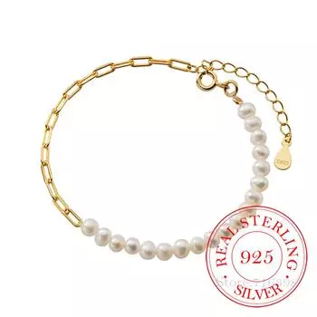 Роскошный женский браслет из стерлингового серебра 925 пробы, 14-каратное золото, жемчужные квадратные цепочки, браслеты с подвесками для женщин и девочек, ювелирные украшения, свадебный подарок золотой