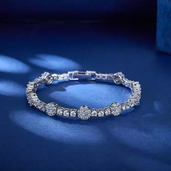 Роскошный женский браслет с родиевым покрытием, круглый цветочный теннисный браслет с белым цирконием белый