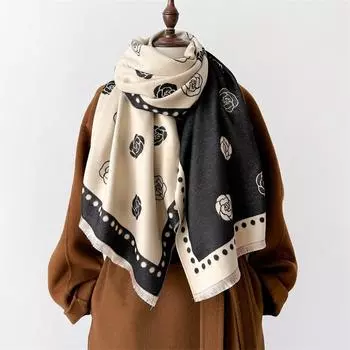 Роскошный женский кашемировый зимний шарф с полосатым принтом, женский платок из пашмины, большой двухсторонний толстый теплый платок, одеяло, накидка