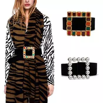 Роскошный женский ремень с геометрическим рисунком, кожаный бархатный широкий ремень с пряжкой со стразами, женское платье, пальто, свитер, поясной ремень triangle