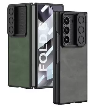 Роскошный жесткий чехол для телефона из искусственной кожи для Samsung Galaxy Z Fold 6, противоударный чехол с защитной пленкой для экрана, защита камеры For Galaxy Z Fold 6 серый