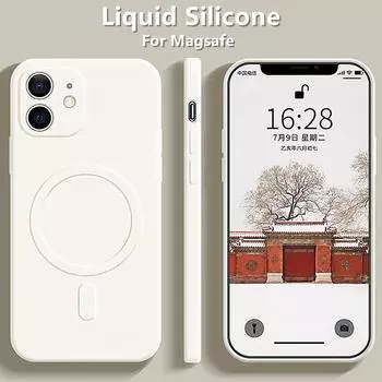 Роскошный жидкий силиконовый чехол Magsafe с беспроводной зарядкой для iPhone 14 13 12 11 Pro Max 7 8 Plus Mini SE 2020 2022 Магнитный чехол для Samsung S23 S22 Ultra For iPhone 7 or 8 красный