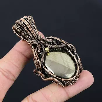 Роскошный золотой апачский пирит, драгоценный камень, подвеска ручной работы из чистой медной проволоки, обернутая ювелирными изделиями 2.95 Inches золотистый