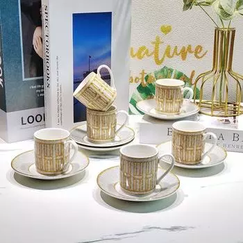 Роскошный золотой дизайн 80 мл керамические чашки для эспрессо в арабском стиле кофейная чашка милый термодизайн саудовская чашка и блюдце с логотипом подарочная коробка 60-80ml