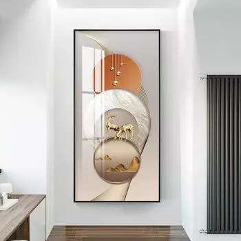 Роскошный золотой холст с абстрактной геометрией, легкая настенная живопись, постеры с оленями и принты для гостиной, крыльца, декора коридора 20cm40cm NoFrame