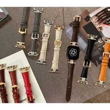 Роскошный золотой металлический ремешок из натуральной кожи для IWatch Series 8 7 6 5 4 3 SE женский тонкий ремешок для Apple Watch 41 мм 40 мм 38 мм 45 42 44 49 38mm 40mm 41mm