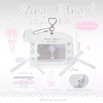 Rosyposy Soft Ballet Style Card Holder Halterneck Card Holder Student ID Card Holder Meal Card Handbag Pendant Horizontal white