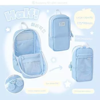 Rosyposy Soft Decoration Pencil Case Large Capacity Good-looking Ins Style Girls Junior High School Simple Storage Cosmetic Bag blue-blue