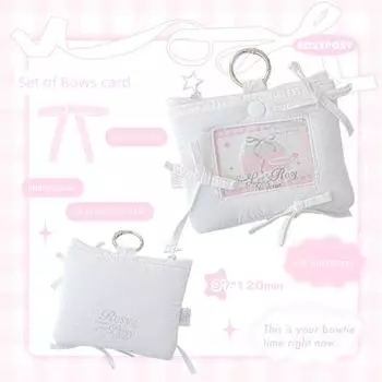 Rosyposy Soft Set Bows Card Holder Meal Card Holder Body Certificate Protection Card Holder Ins Wind Star Chasing Card Protective Case white-white