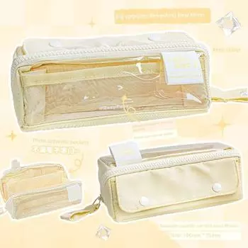 Rosyposy Soft Set for Girls Cartoon Backpack Niche Style Pencil Case butter + (beige) 3.0 transparent window
