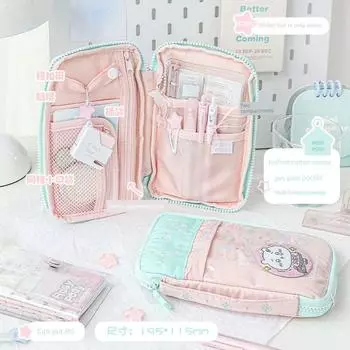 Rosyposy Soft Set Pancake Bag Large Capacity Pencil Case Girls 2025 New Arrival Good-looking Ins Style Stationery Case Green powder-Strawberry yogurt
