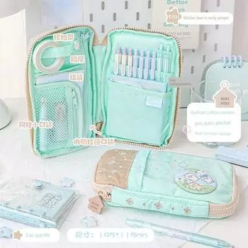 Rosyposy Soft Set Pencil Case Good-looking Ins Style Junior High School Girls 2025 New Arrival Large Capacity Cartoon Backpack Pencil Box Green coffee-Peppermint latte