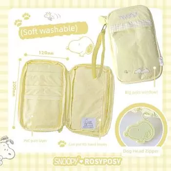 Rosyposy Soft Snoopy Cartoon Backpack Pencil Case Pancake Bag Large Capacity Pencil Case Good-looking for Girls Original Yellow play Yellow