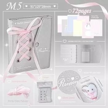 Rosyposy Soft Strap Notebook Book 2025 New Arrival Leather Pain Book Pockets Notebook Loose-Leaf Notebook Silver