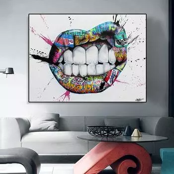 Рот, зубы, губы, искусство граффити, живопись маслом, гравюра, уличные настенные плакаты и гравюра, настенные рисунки в гостиной 21cm30cm NoFrame