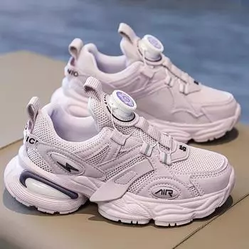 Rotary buckle girls sneakers Spring and Autumn 2024 new children s mesh breathable twist shoes medium and large children s student mesh shoes 33 фиолетовый