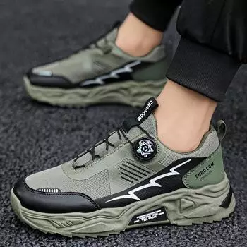 Rotary buckle sneakers summer new men s mesh breathable thick-soled casual men s shoes outdoor non-slip and wear-resistant running shoes 39
