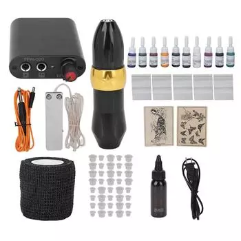 Rotary Tattoo Pen Set Professional Clip Cord Foot Pedal Tattoo Ink Power Supply Tattoo Machine Kit US Plug