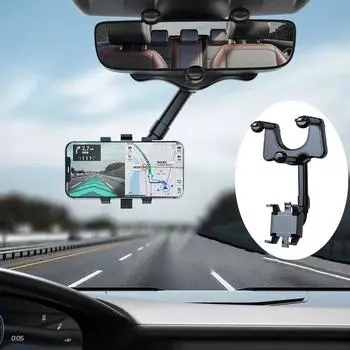 Rotatable and Retractable Car Phone Holder Rearview Mirror Driving Recorder Bracket DVR/GPS Mobile Phone Support with Cable чёрный