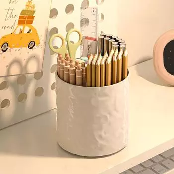 Rotatable Cosmetics Storage Box Creative Makeup Brush Cylinder Pen Container Storage Rack School бежевый