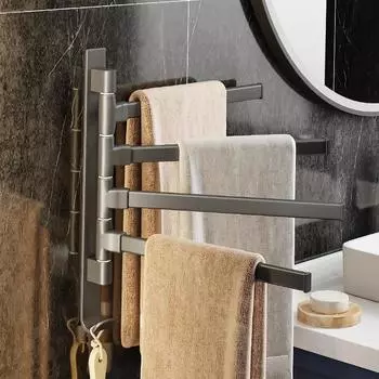 Rotatable Swing Arms Towel Rack Bathroom Kitchen Wall Mounted Bracket Save Space 2-5-Bar Aluminum Towel Bars Hanger Organizer