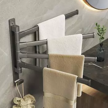 Rotatable Swing Arms Towel Rack Bathroom Kitchen Wall Mounted Bracket Save Space 2-5-Bar Aluminum Towel Bars Hanger Organizer