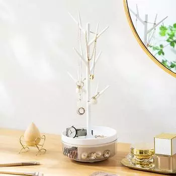 Rotate Jewelry Storage Box Multifunctional Storage Rack Jewelry Watch Key Rack Creative Necklace Earring Display Rack Organizer белый