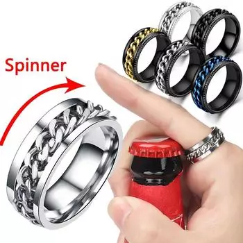 RotateTitanium Цепочка-спиннер из нержавеющей стали для мужчин Панк Прохладный Синий Золотой Черный Рок Кольца Пара Ювелирных Изделий Подарочные Кольца Аксессуары 9 серебряный