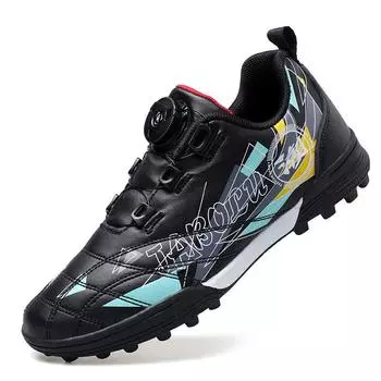 Rotating button children s football shoes boys and girls free lace-up TF broken nails indoor and outdoor primary and secondary school students c 28 чёрный