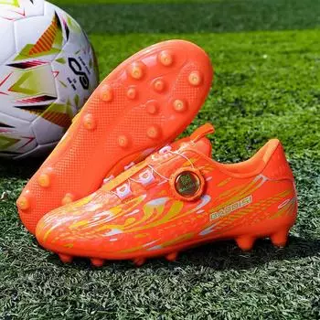 Rotating button children s football shoes tf broken nails artificial flat AG nails leather foot training shoes for boys and girls 28