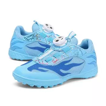 Rotating button football shoes mesh lace-free shoes boys and girls game training TF broken nail sports shoes 29