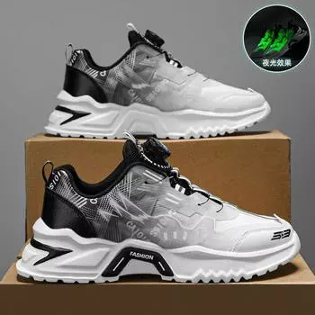 Rotating button men s shoes spring trend leather surface soft sole casual sports shoes thick sole heightening versatile little white dad shoes 36