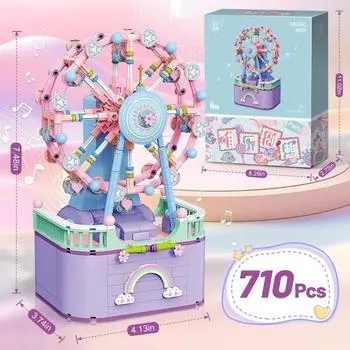 Rotating Ferris Wheel DIY Building Toys Kids Puzzle Building Block Set Lover Craft Birthday Home Decoration Education Gift розовый