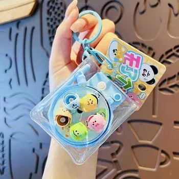 Rotating Fishing Fishing Toy Keychain Anti Loss Car Key Ring Kawaii Cartoon Bag Pendant Decor blue