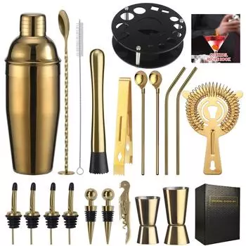 Rotating Round Black Acrylic Snow Cup Set Anti-Drop Cocktail Shaker Bar Tools 20-Piece Set