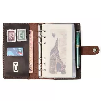 ROTERDON System Notebook A6 Leather 2025 6 отверстий со сменными листами Standard с кожаной обложкой Hand Shimmered Original 3 Colors Notebook Memo Pad Card темно-коричневого