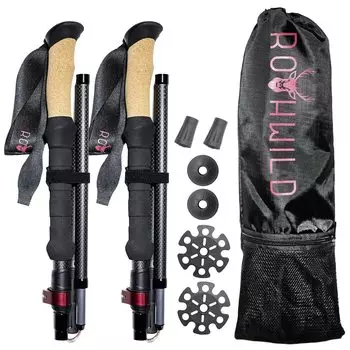 Rothwild German Trekking Carbon Set of Ultra High Mountain Storage Bag Walking Climbing Poles, складные, 2, легкие, прочные, для скалолазания, в комплекте,