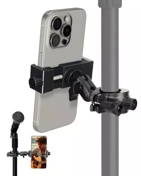 ROTKUEIEE Держатель для смартфона для микрофона Музыка Мобильный телефон Регулируемый на 360 градусов Предотвращает Легкий Идеально подходит для живой гитары и Совместим со всеми дюймами чёрный