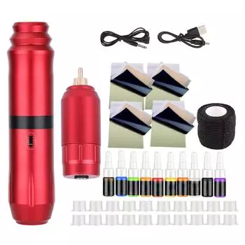 Роторная тату-машинка Pen Kit Professional 50ml Liquid Complete Wireless Tattoo Machine Power красный
