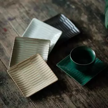 Rough Ceramic Square Coasters Japanese Retro Home Kitchen Anti-scald Heat Insulation Cup Base Kung Fu Tea Ceremony Accessories