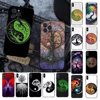 Чехол для телефона с эффектом грубой древесины Tree of Life Yin Yang для iPhone 8 7 6 6S Plus X SE 2020 XR XS 14 11 12 13 Mini Pro Max Mobil iPhone 12pro max