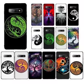 Rough Wood Grain Effect Tree of Life Yin Yang Phone Case For Samsung S 9 10 20 21 22 23 30 23plus lite Ultra FE S10lite Fundas Samsung S30 plus 5G