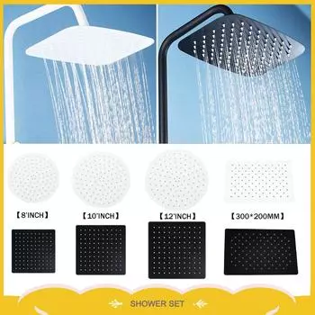 Round and Square Stainless Steel Slim Rain Shower Head 8/10/12 Inch Rain Shower Head Bathroom Shower Accessories White Black