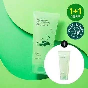 Round Around Comfort Green Tea Слабокислотная очищающая гель-пенка 200 мл Double Plan [Limited] 200ml double
