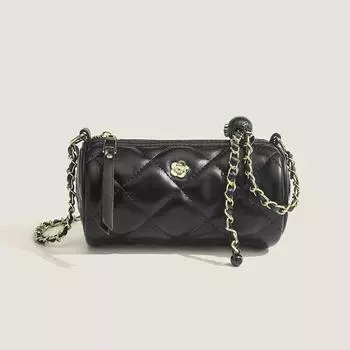 Круглая сумка, модный особый дизайн, цепочка с бриллиантами и камелией, универсальная модная сумка-подушка через плечо чёрный