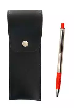Round Button Black Pen Case with FB325 Aluminum Straight Knock Ballpoint Pen Set Japanese-Made (3-Pack, Red) T23-BRS-B-FB325-R-3