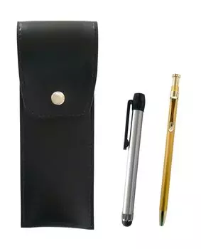 Round Button Pencil with Metal Touch Silver Rod and Slim 60 Gold Ballpoint Pen Set Two-Pack Japanese-Made Case, Black, (BRSB-ALST-SV60KBP-2)