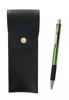 Round button style Japanese pen case black metal pitch grip ballpoint pen set green 5 pack & T23-BRS-B-WZ2067BP-G-5
